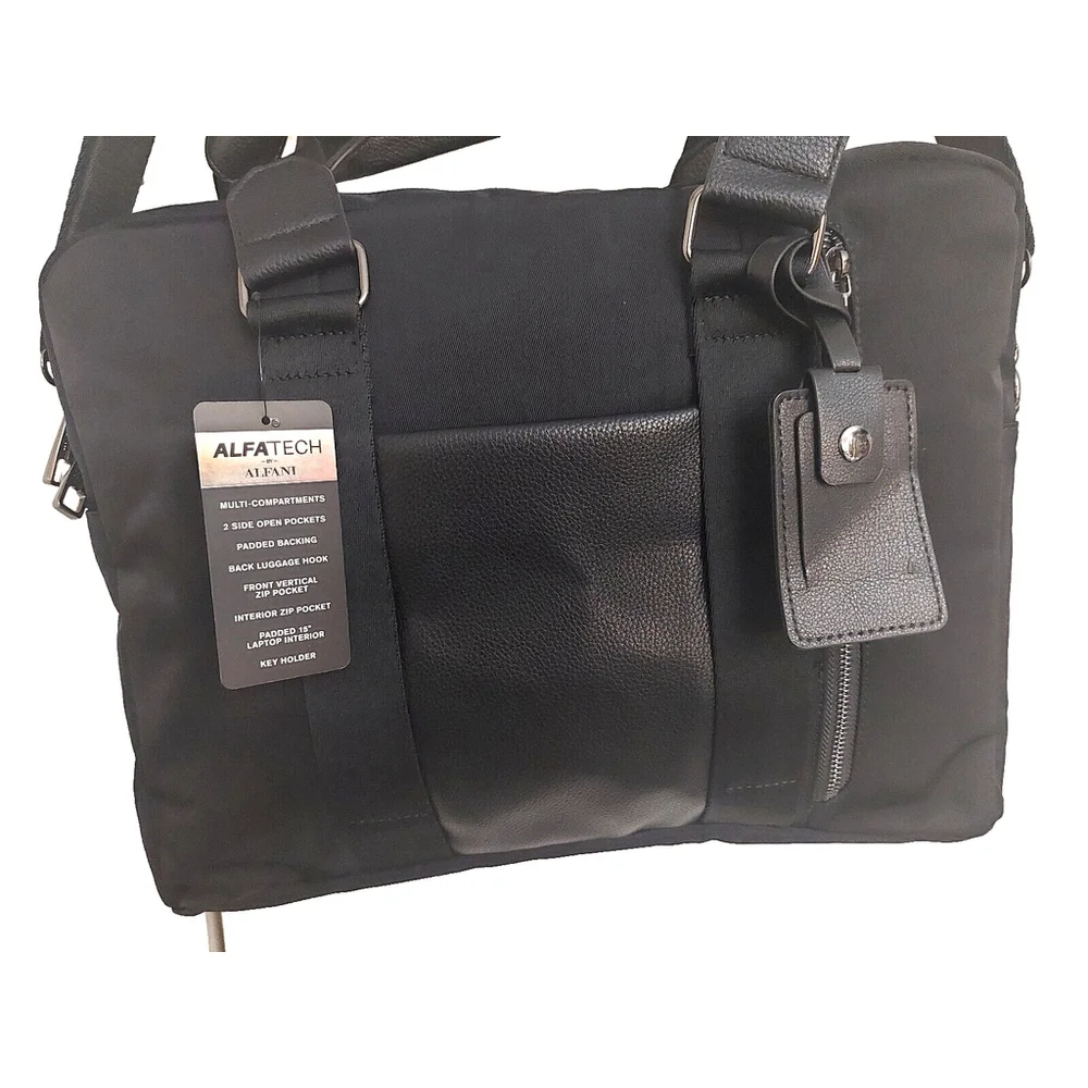NWT Alfani Mens Nylon Briefcase Bag Black ONE SIZE